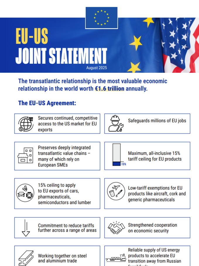 Factsheet over gezamenlijke verklaring handelsovereenkomst EU VS
